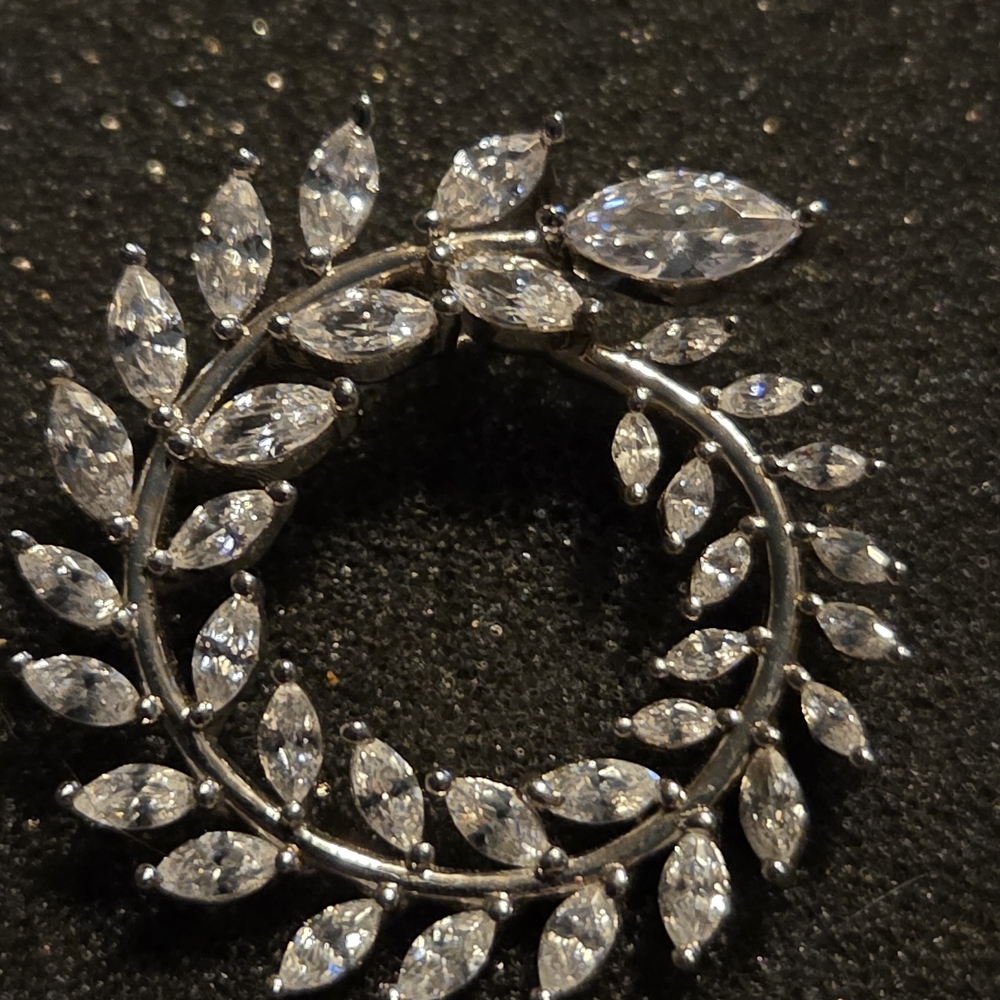 Swarovski Silver-Tone Laurel Wreath Brooch with Clear Crystals